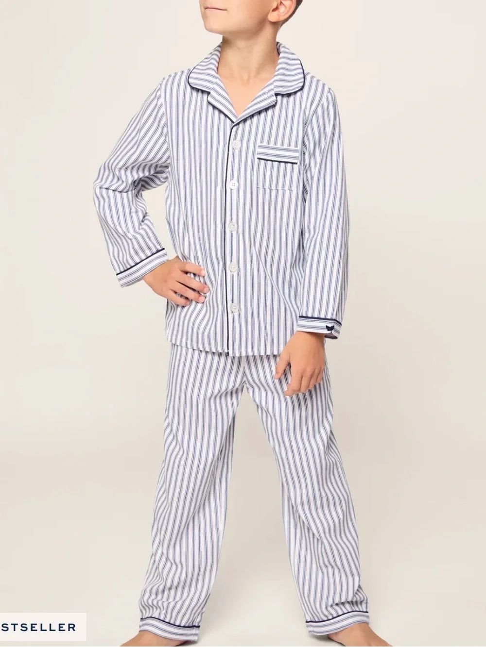 Kid's Twill Pajama Set in Navy French Ticking